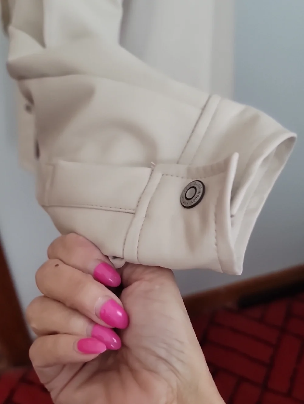 Kensie Light Cream Faux Leather Shacket - Picture 6 of 11